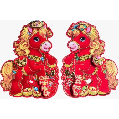 Hình Dán Cửa Cặp Ngựa Bính Ngọ 28-30cm - Trang Trí Tết 2.026 Giá Ưu Đãi 35k