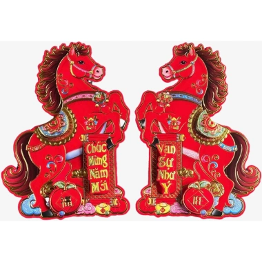 Hình Dán Cửa Cặp Ngựa Bính Ngọ 28-30cm - Trang Trí Tết 2.026 Giá Ưu Đãi 35k