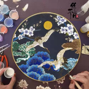 Hình thêu cò hoa mây xanh 15cm - Patch ủi nhiệt gắn áo dài, sticker giá 16.200₫