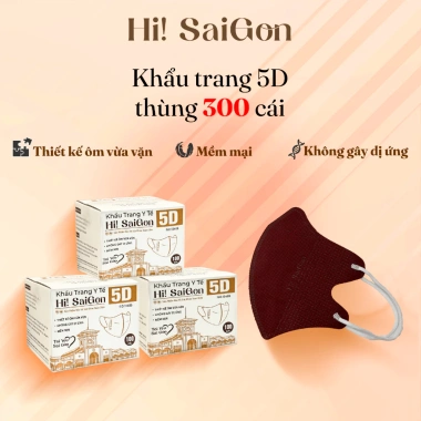 Hi!Saigon Combo 300 khẩu trang 5D màu đỏ đậm - Bảo vệ sức khỏe, hạn chế bụi vi khuẩn, giọt bắn - 39.000₫