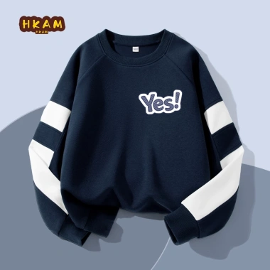 HKAM Áo Sweater bé trai nỉ tay chắp vá thời trang thoải mái, in họa tiết - Giảm 23%