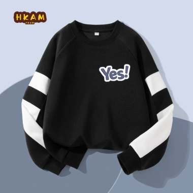 HKAM Áo Sweater bé trai nỉ tay chắp vá thời trang thoải mái, in họa tiết - Giảm 23%