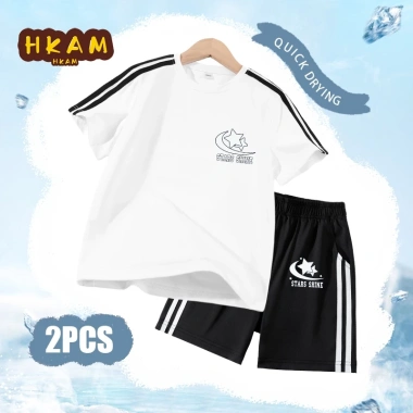 HKAM Combo2 Bộ đồ bé trai quần short áo thun khô nhanh, thấm mồ hôi, in ngôi sao, thoáng khí - Giá chỉ 302.400₫