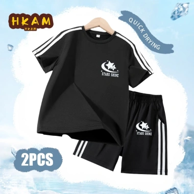 HKAM Combo2 Bộ đồ bé trai quần short áo thun khô nhanh, thấm mồ hôi, in ngôi sao, thoáng khí - Giá chỉ 302.400₫