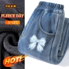 HKAM Quần jean bé gái mùa đông lông cừu fleece giữ ấm, chống mài mòn, 320.000đ