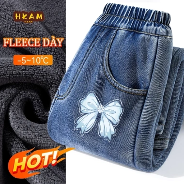 HKAM Quần jean bé gái mùa đông lông cừu fleece giữ ấm, chống mài mòn, 320.000đ 7