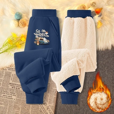 HKAM Quần thể thao bé trai lông cừu mùa đông ấm áp, in hình ô tô Unisex 210.000 VND