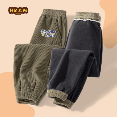 HKAM Quần Thể Thao Bé Trai Mùa Đông Corduroy Ấm Áp, In Hình Gấu Unisex Giá 250k