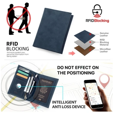 Hộ chiếu RFID chặn du lịch - Ví mỏng da thật 4 khe thẻ và túi tiền xu 6
