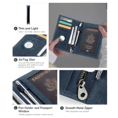 Hộ chiếu RFID chặn du lịch - Ví mỏng da thật 4 khe thẻ và túi tiền xu 7