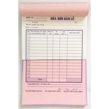 Hoá Đơn Bán Lẻ A5 2 Liên - Combo 5 Cuốn Giá Rẻ 95.000 VNĐ, In Nhanh, Độ Bền Cao