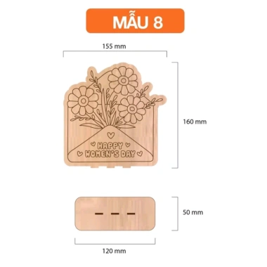 Hoa gỗ tự tô màu 8/3 Happy Women's Day có đế DIY - Quà tặng 8/3, 20/10, 20/11, Ngày của mẹ, Giá sỉ 4.000 VND 4