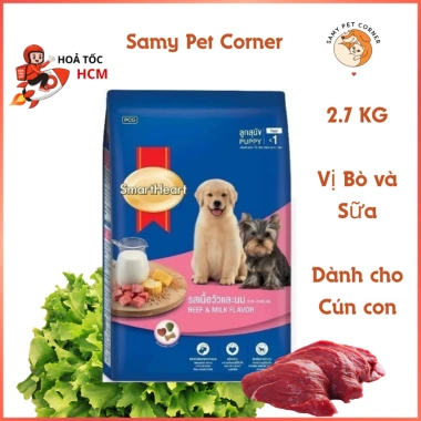 Hoả Tốc 21H Hạt SMARTHEART 2.7kg Vị Bò & Sữa - Bổ Canxi, Đạm cho Chó Con - 278.800 VND