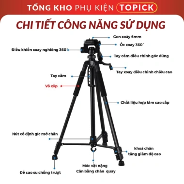 HỎA TỐC Chân Quay Điện Thoại Tripod 360 Cao 1.7m Xoay 360 Độ Chắc Chắn TOPICK 2