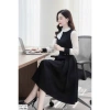 HOẢ TỐC DS7.132 Váy xoè đen cổ bèo trắng công sở sang trọng, giảm giá 510k 8