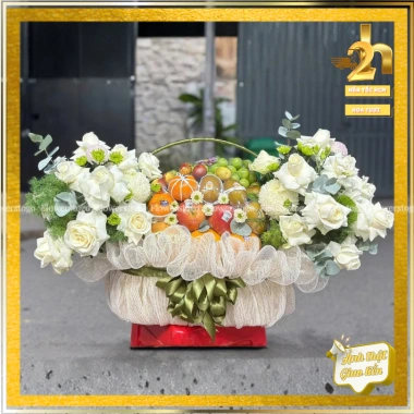 Hỏa Tốc Giỏ Trái Cây & Hoa Tươi Tông Trắng - Set Quà Viếng Tang Giá 1 Triệu