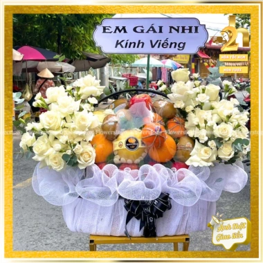 Hỏa Tốc Giỏ Trái Cây & Hoa Tươi Tông Trắng - Set Quà Viếng Tang Giá 1 Triệu 2
