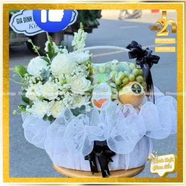 Hỏa Tốc Giỏ Trái Cây & Hoa Tươi Tông Trắng - Set Quà Viếng Tang Giá 1 Triệu 3