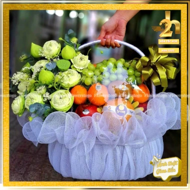 Hỏa Tốc Giỏ Trái Cây & Hoa Tươi Tông Trắng - Set Quà Viếng Tang Giá 1 Triệu 4