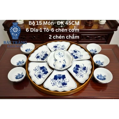Hỏa Tốc Gốm Sứ Bát Tràng - Bộ Bát Hoa Mặt Trời 6 Cánh + Khay, Chén Cúng, Mâm Tết - 388.000₫