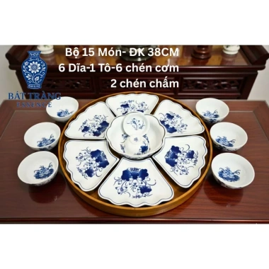 Hỏa Tốc Gốm Sứ Bát Tràng - Bộ Bát Hoa Mặt Trời 6 Cánh + Khay, Chén Cúng, Mâm Tết - 388.000₫