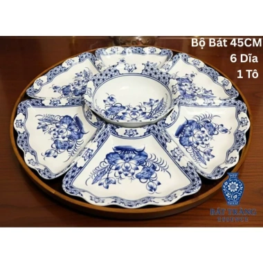 Hỏa Tốc Gốm Sứ Bát Tràng - Bộ Bát Hoa Mặt Trời 6 Cánh + Khay, Chén Cúng, Mâm Tết - 388.000₫