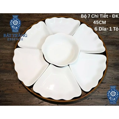 Hỏa Tốc Gốm Sứ Bát Tràng - Bộ Bát Hoa Mặt Trời 6 Cánh + Khay, Chén Cúng, Mâm Tết - 388.000₫