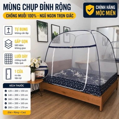 HOÀ TỐC HCM Mùng Chụp Tự Bung Đỉnh Rộng Mộc Miên 1-2m² – Khung Thép Sơn Tĩnh Điện – 1/2/3 Cửa – Giá chỉ 490.000 VNĐ