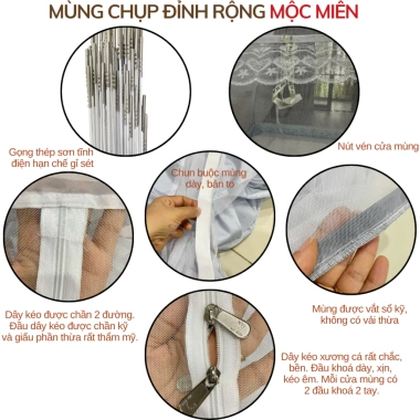 HOÀ TỐC HCM Mùng Chụp Tự Bung Đỉnh Rộng Mộc Miên 1-2m² – Khung Thép Sơn Tĩnh Điện – 1/2/3 Cửa – Giá chỉ 490.000 VNĐ