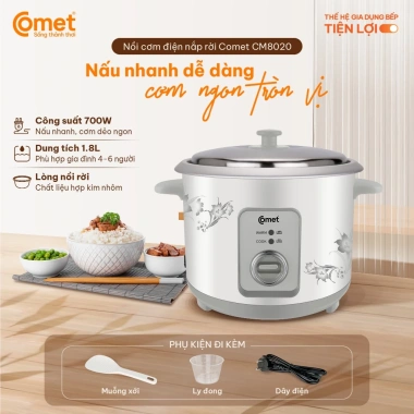Hỏa tốc HCM Nồi cơm điện COMET 1,8L nắp rời 700W, lòng nhôm, nấu nhanh 4-6 người, 529k 2 Hỏa tốc HCM Nồi cơm điện COMET 1,8L nắp rời 700W, lòng nhôm, nấu nhanh 4-6 người, 529k 2