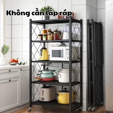 Hỏa Tốc Kệ Gấp Gọn Đa Năng GoMarket 3-5 Tầng Không Cần Lắp Ráp, Bánh Xe Di Chuyển, Chịu Lực