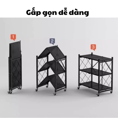 Hỏa Tốc Kệ Gấp Gọn Đa Năng GoMarket 3-5 Tầng Không Cần Lắp Ráp, Bánh Xe Di Chuyển, Chịu Lực