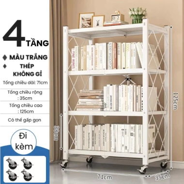 Hỏa Tốc Kệ Gấp Gọn Đa Năng GoMarket 3-5 Tầng Không Cần Lắp Ráp, Bánh Xe Di Chuyển, Chịu Lực
