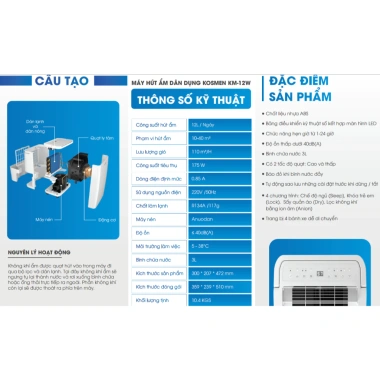 Hỏa tốc Máy hút ẩm Kosmen KM-12W 12L/ngày