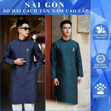Hỏa tốc SG Áo dài nam tết cách tân gấm vân nổi form ôm chuẩn sang trọng lịch lãm - Áo Dài Sài Gòn không quần 409k