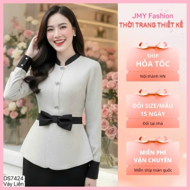 HOÀ TỐC: Váy dạ đen peplum công sở DS7.424 - Eo nơ sang chảnh, giá ưu đãi 492k
