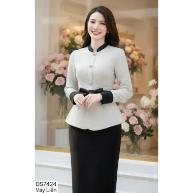 HOÀ TỐC: Váy dạ đen peplum công sở DS7.424 - Eo nơ sang chảnh, giá ưu đãi 492k