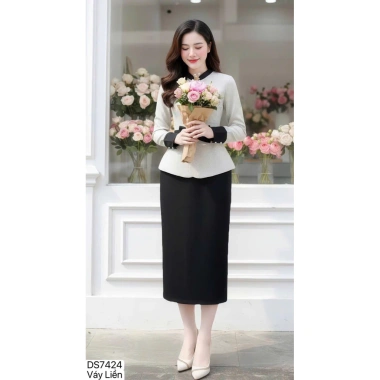 HOÀ TỐC: Váy dạ đen peplum công sở DS7.424 - Eo nơ sang chảnh, giá ưu đãi 492k