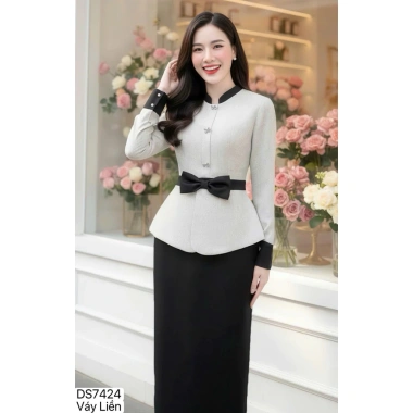 HOÀ TỐC: Váy dạ đen peplum công sở DS7.424 - Eo nơ sang chảnh, giá ưu đãi 492k
