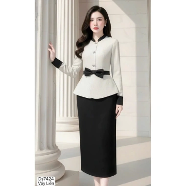 HOÀ TỐC: Váy dạ đen peplum công sở DS7.424 - Eo nơ sang chảnh, giá ưu đãi 492k