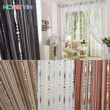 HOBBYIN Cửa Phòng Chia Thủy Tinh 1Mx2M Pha Lê Sương Thả Dây Xích Hạt Sang Trọng