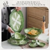 HongDian Bộ bát đĩa gia đình kiểu cải thảo gốm sứ, không chì, chống trầy, an toàn lò vi sóng, 116k 7