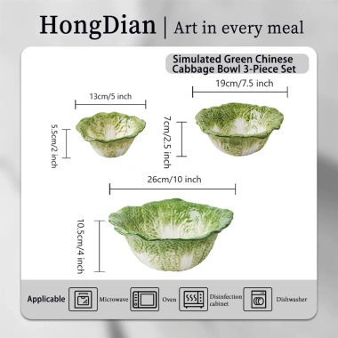 HongDian Bộ bát đĩa gia đình kiểu cải thảo gốm sứ, không chì, chống trầy, an toàn lò vi sóng, 116k
