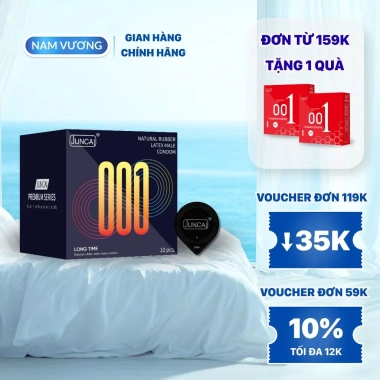 Hộp 10 Bao cao su Juncai Longtime siêu mỏng 001g, gân gai, nhiều gel, kéo dài thời gian - Giá chỉ 25.000₫