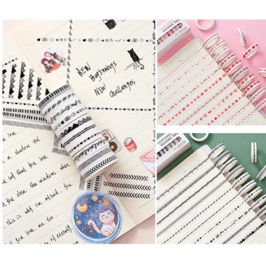 Hộp 10 cuộn băng dính Washitape phong cách đa dạng – Trang trí sổ tay, bullet journal, giá 22.000 VND