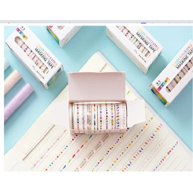 Hộp 10 cuộn băng dính Washitape phong cách đa dạng – Trang trí sổ tay, bullet journal, giá 22.000 VND