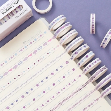 Hộp 10 cuộn băng dính Washitape phong cách đa dạng – Trang trí sổ tay, bullet journal, giá 22.000 VND