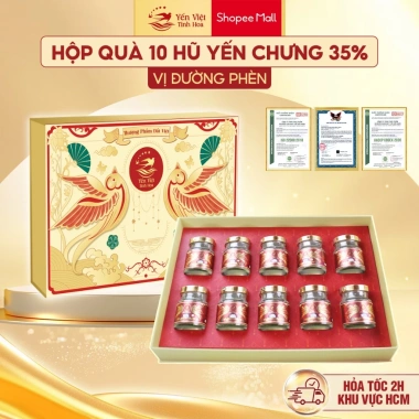 Hộp 10 Hũ Yến Chưng Sẵn Đường Phèn 35% 70ml Yến Việt Tinh Hoa Quà Tết 599.000₫