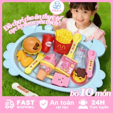 Hộp 10 món đồ chơi ăn bánh Pudding dâu tây và Burger - Đóng vai dễ thương cho bé