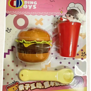 Hộp 10 món đồ chơi ăn bánh Pudding dâu tây và Burger - Đóng vai dễ thương cho bé